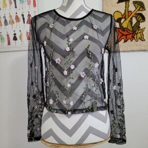 Bershka | Floral Mesh Long Sleeve